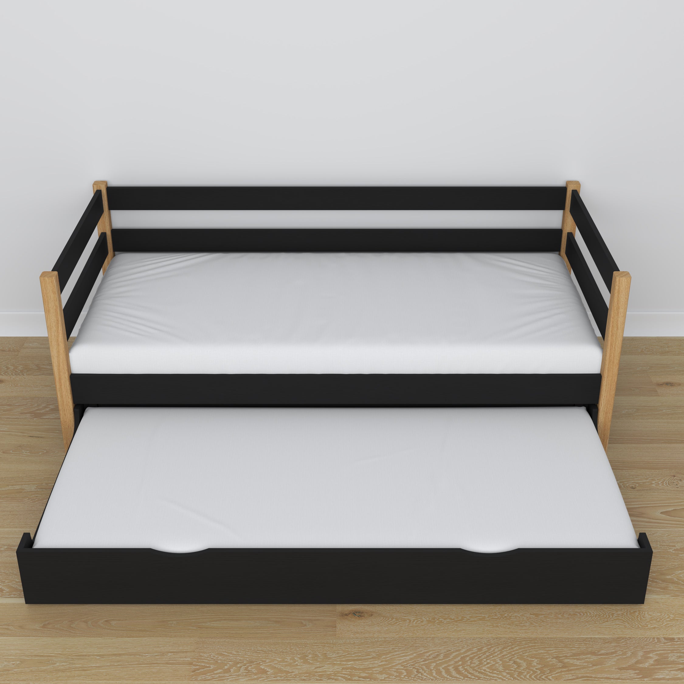Sofabett mit Schublade für Matratze schwarz-Eiche aus Holz – Maße, Nizio