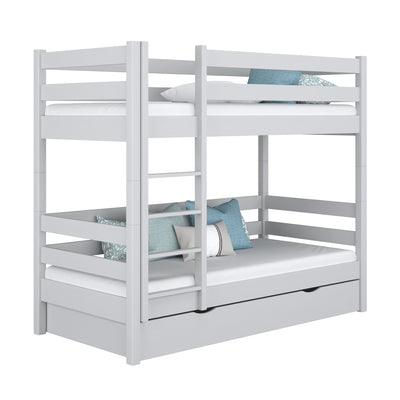 Grey Wooden Bunk Bed with Drawer – Children’s Room, Solid Wood, Scandi