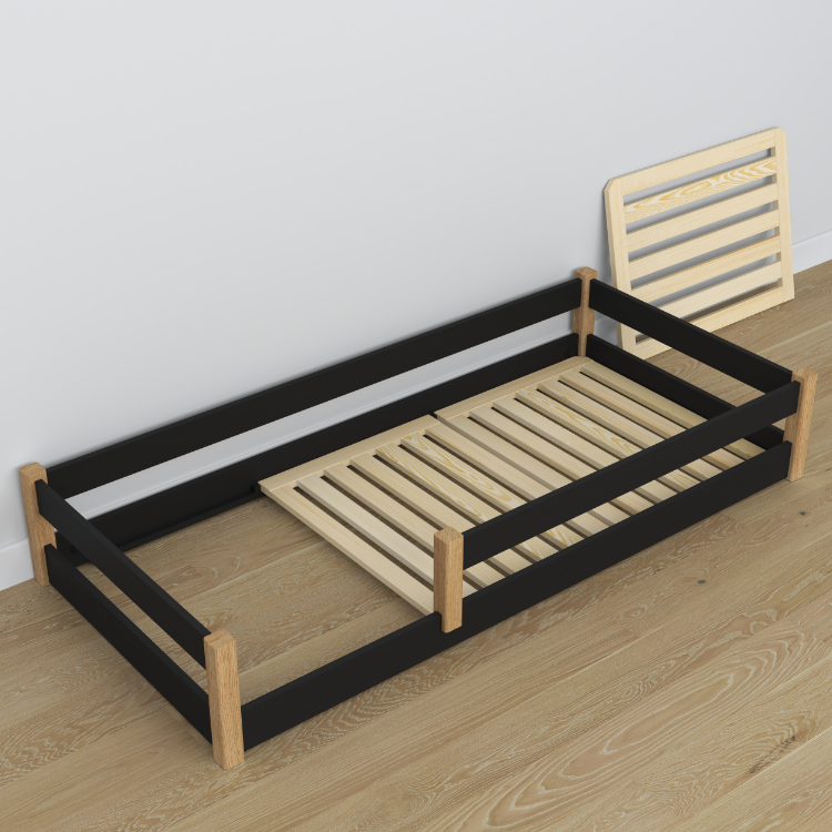 Niedriges Bett Schwarz-Eiche aus Holz – Maße und Schema, Nizio