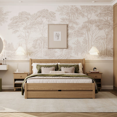 Oak double bed with drawer natural oak – bedroom, storage, scandi style
