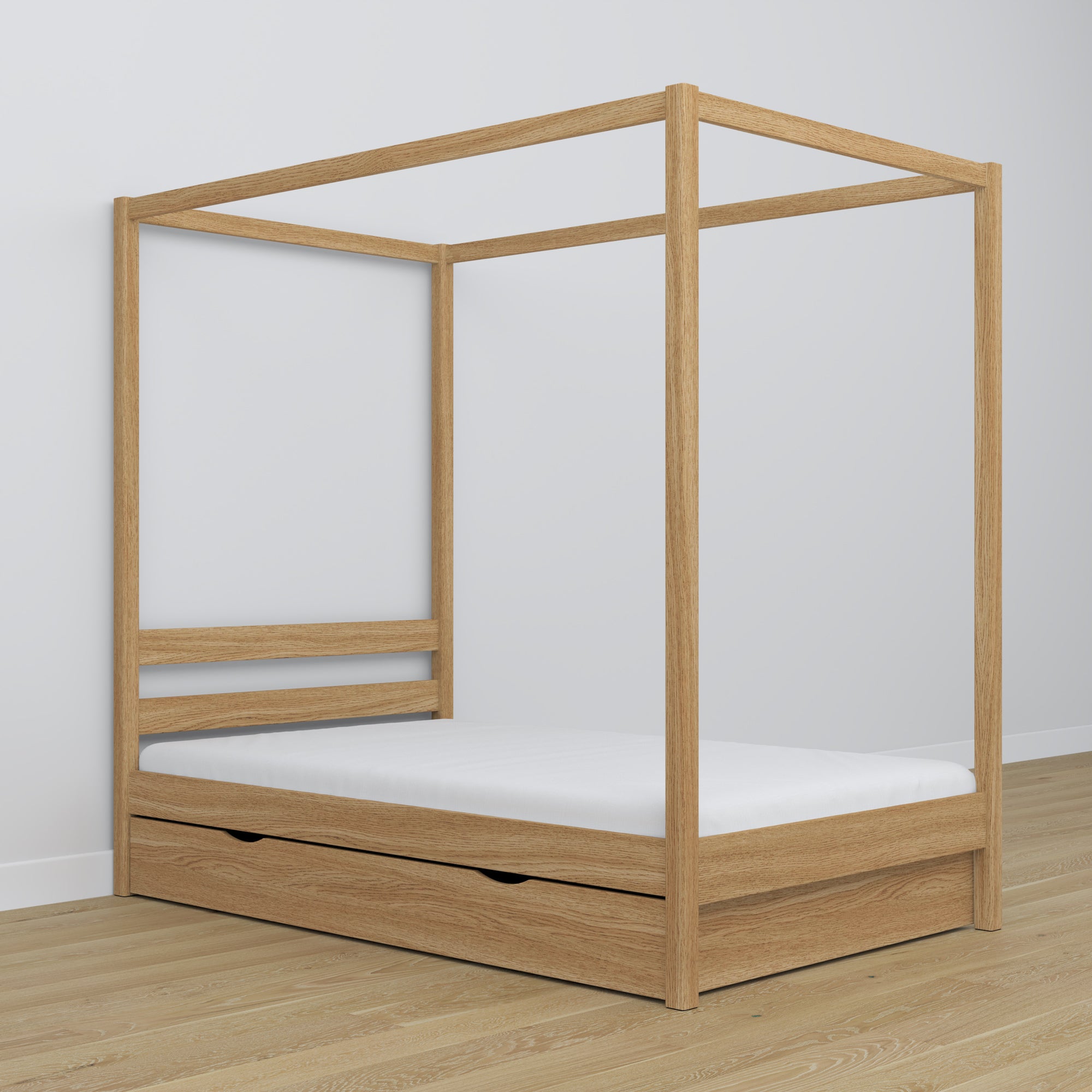 Oak canopy bed natural oak – decorative frame, child’s room