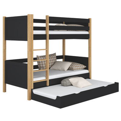 Black and Oak Wooden Bunk Bed with Mattress Drawer – Scandi Children’s Room