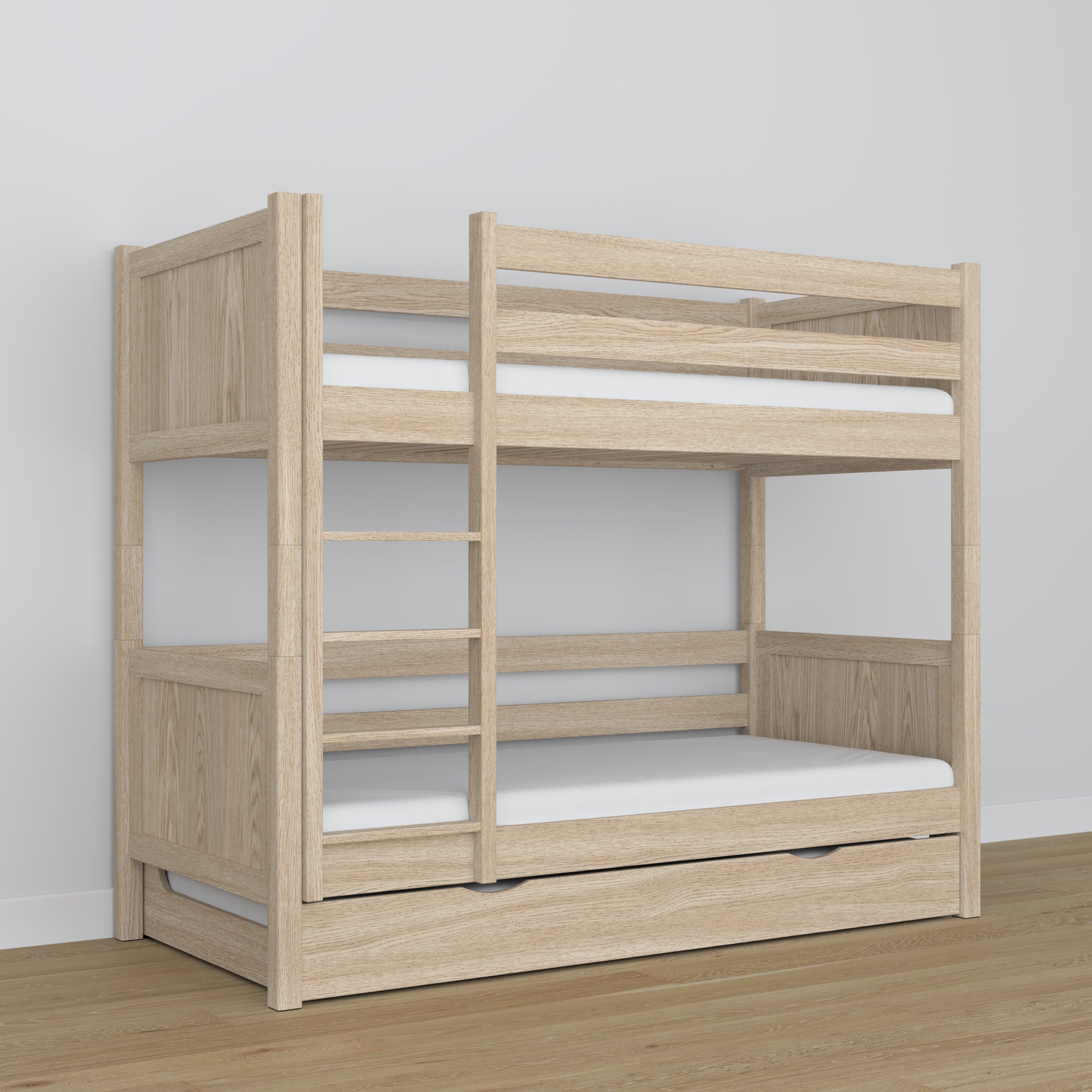 Lit superposé en chêne chêne blanchi – intérieur du tiroir na matelas, chambre d'enfant