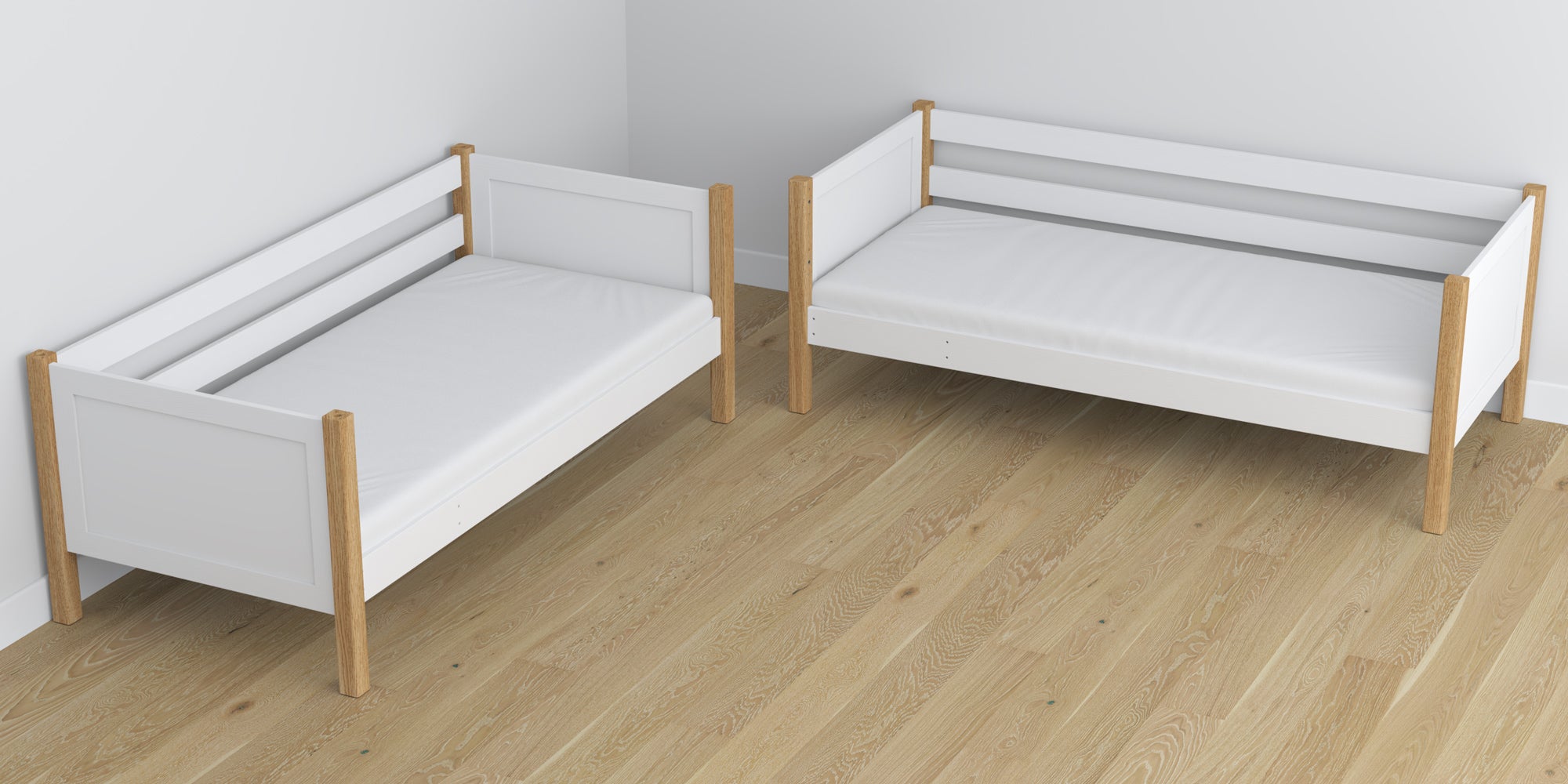 White and Oak Wooden Bunk Bed – Side View, Nizio Home