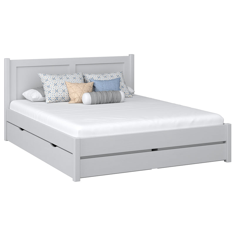 Doppelbett mit Schublade aus Holz grau – Schlafzimmer, Stauraum, Scandi-Stil