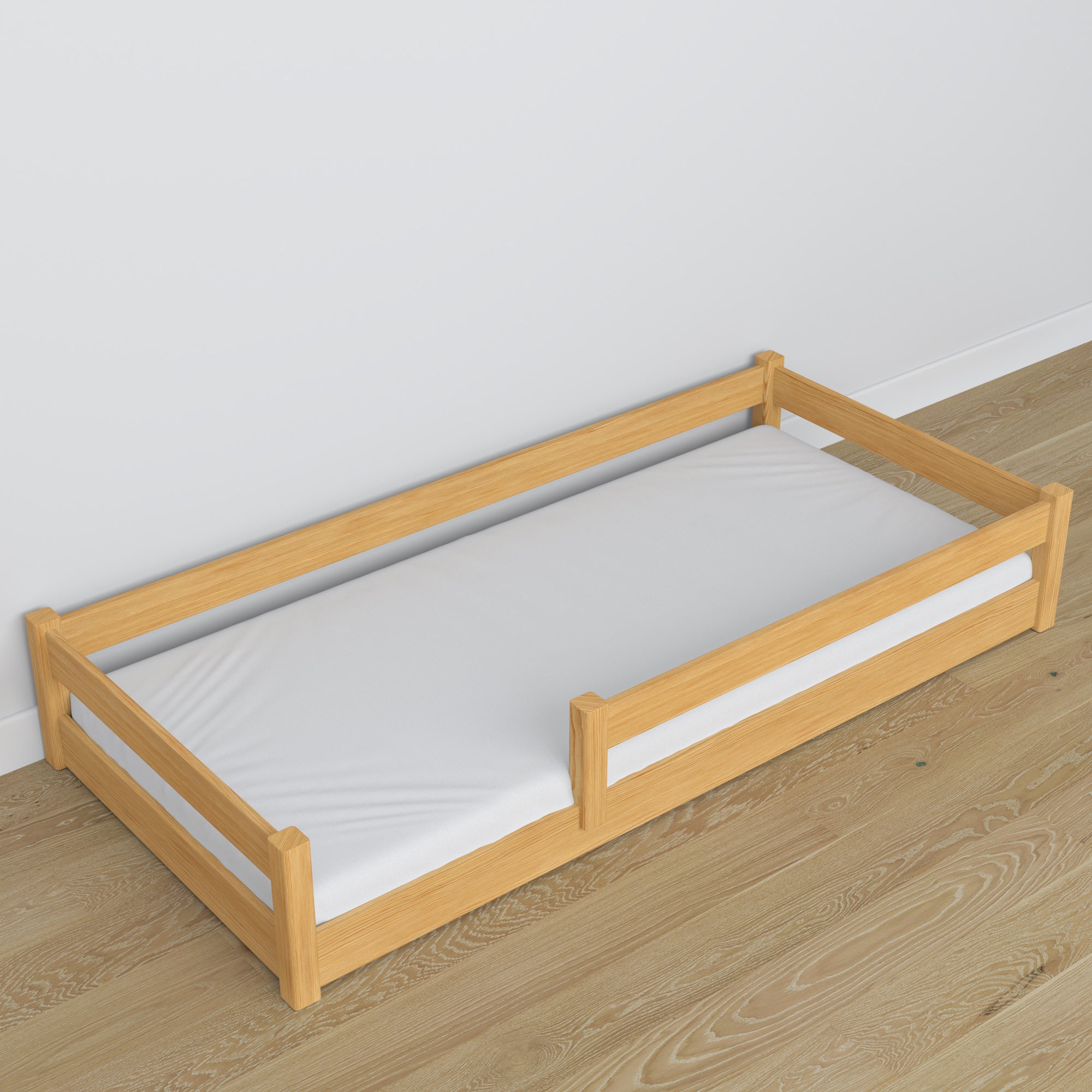 Lit bas pin naturel w chambre – décoration scandinave, en bois