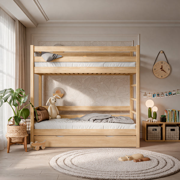 Lit superposé en chêne avec tiroir pour matelas N03 chêne naturel