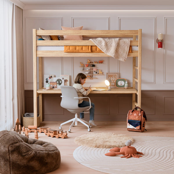 Lit mezzanine avec bureau en chêne N01 chêne naturel
