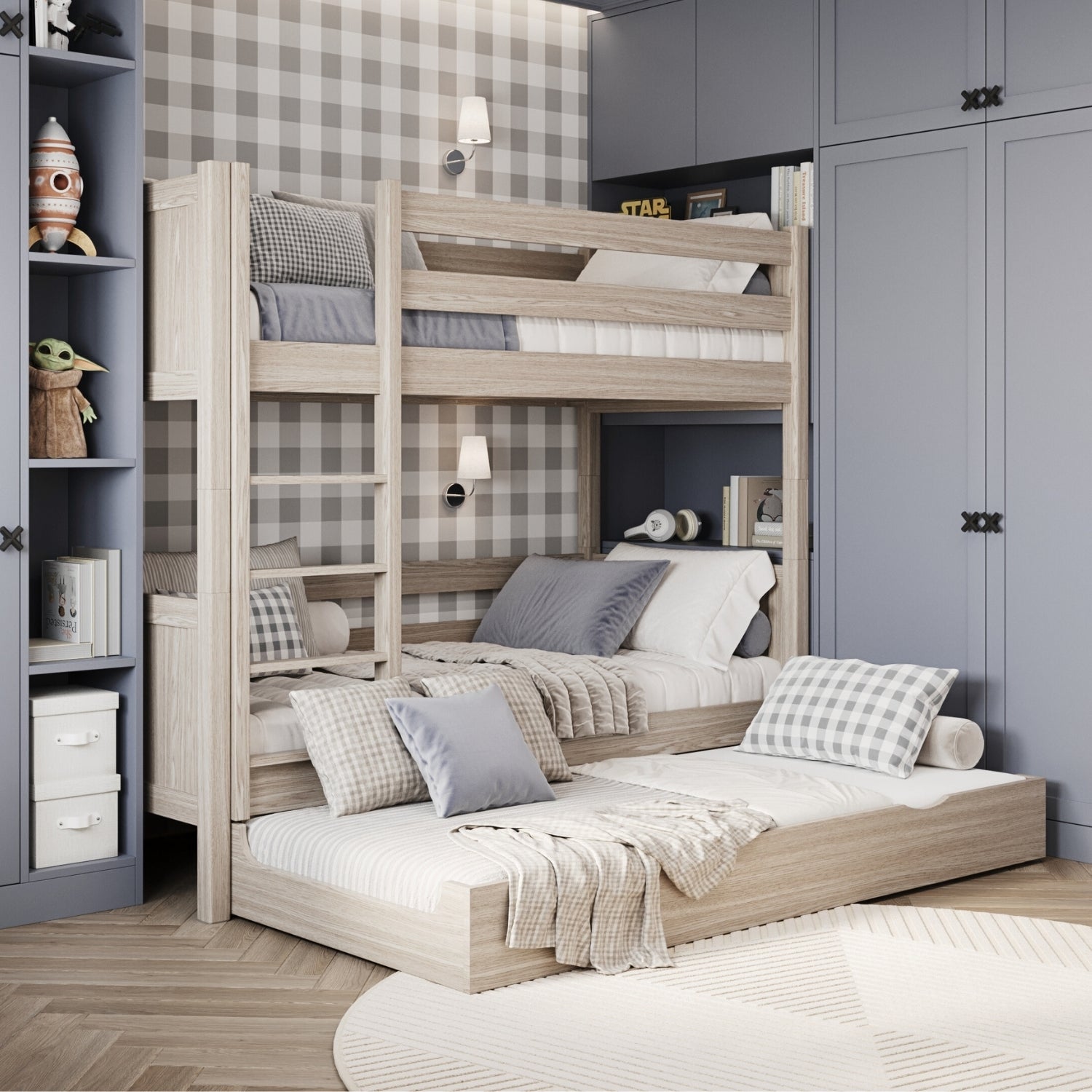 Lit superposé avec tiroir pour matelas en chêne chêne blanchi – chambre d'enfant scandinave