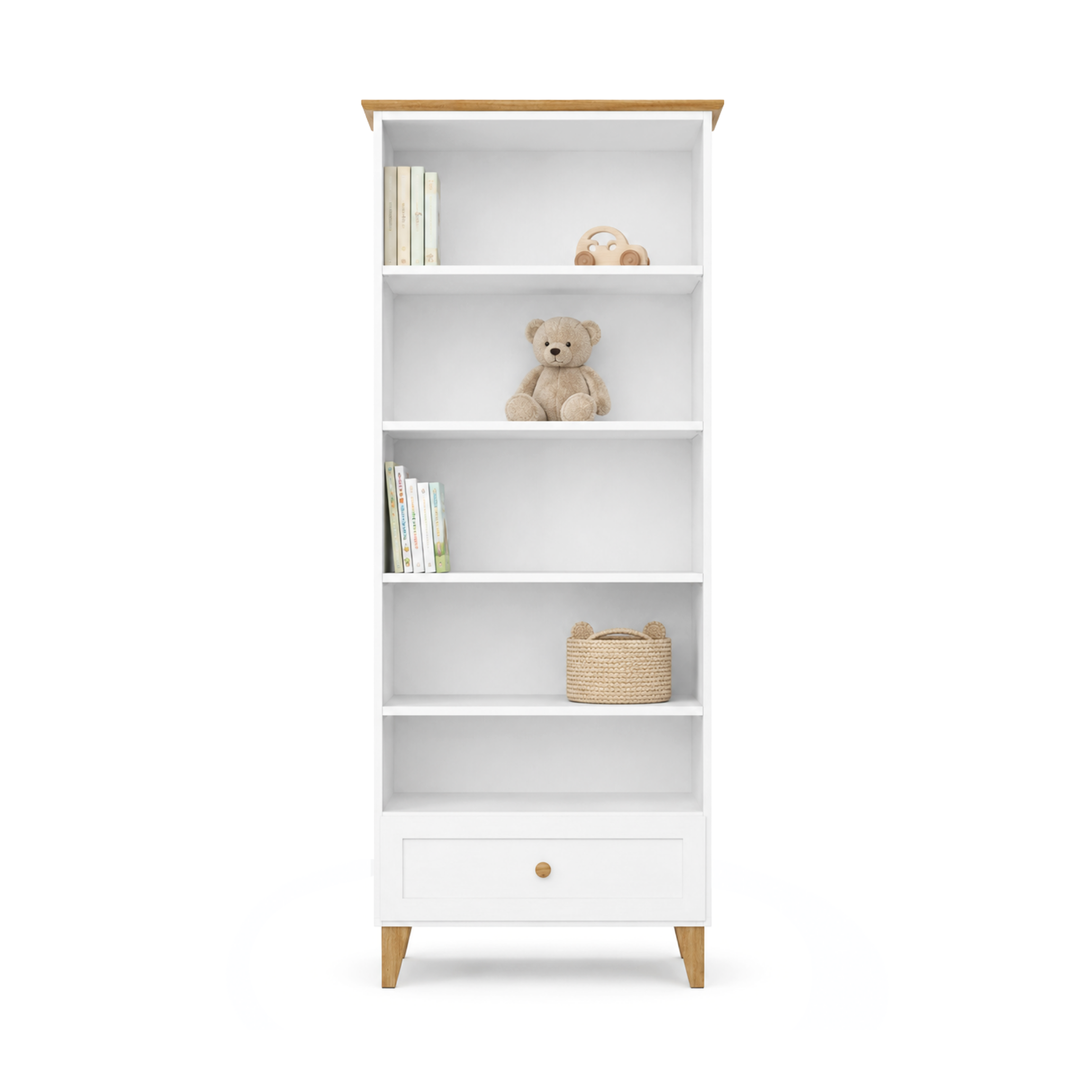 Holzregal 1S 80 Scandi weiß / natürliche Eiche