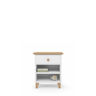 Wooden bedside table 1S N02 Scandi white / natural oak
