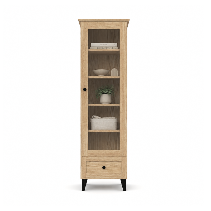 Eichenvitrine 1S 57 Scandi Schwarz / Natureiche