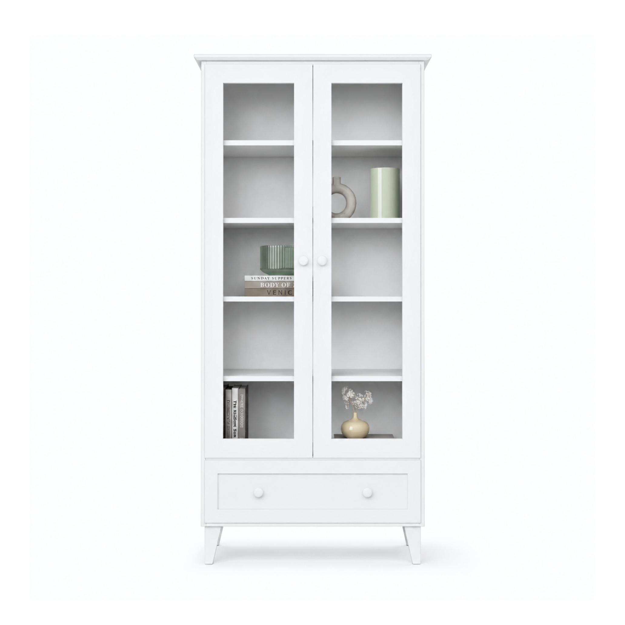 Vitrine 1S 90 Scandi en bois blanc